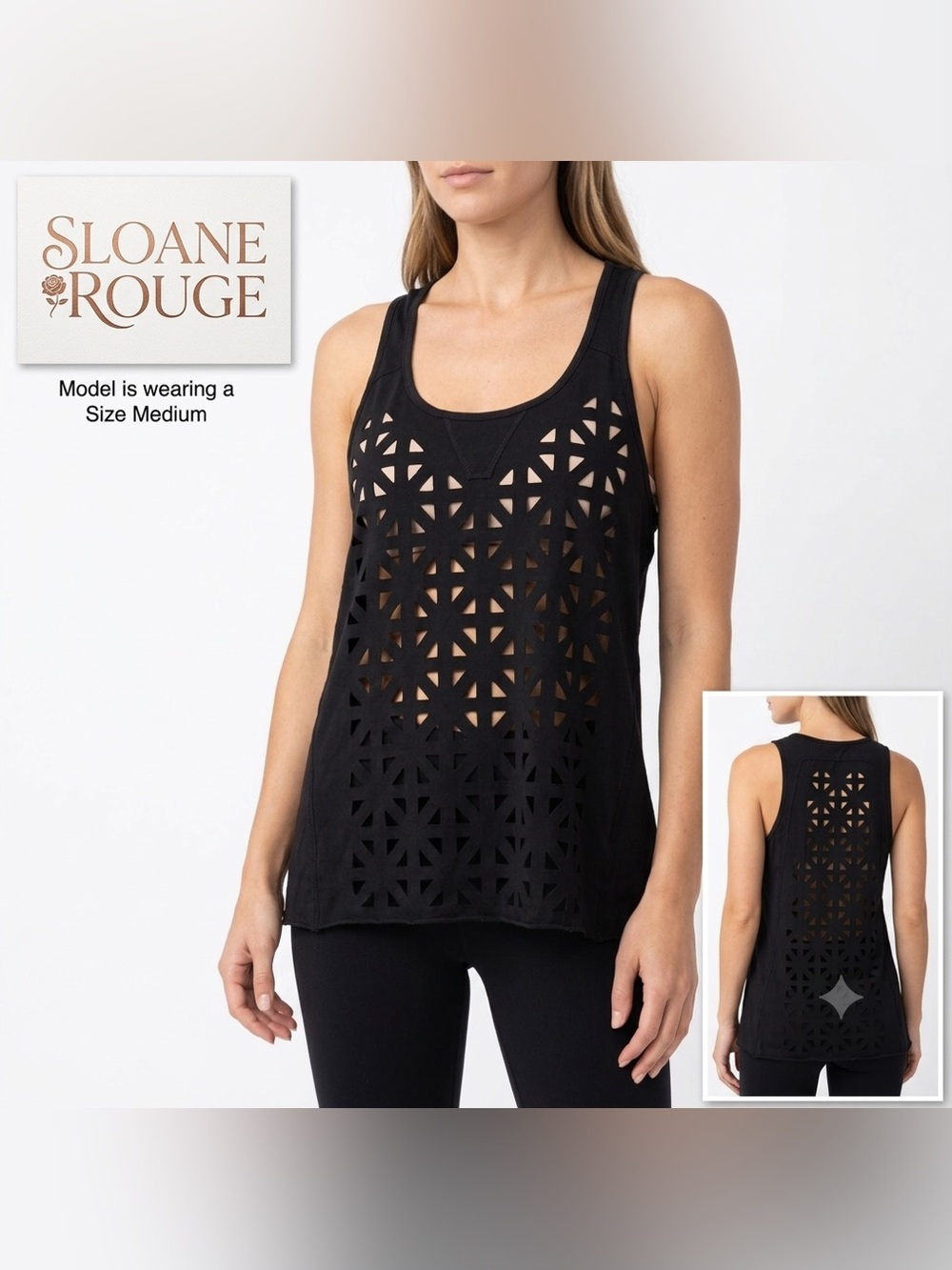 Sloane Rouge Laser Cut Raw Hem Tank Top Medium